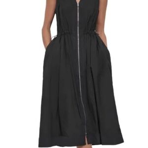 DKNY Nylon Draw string dress with front zipper detail. Black Medium